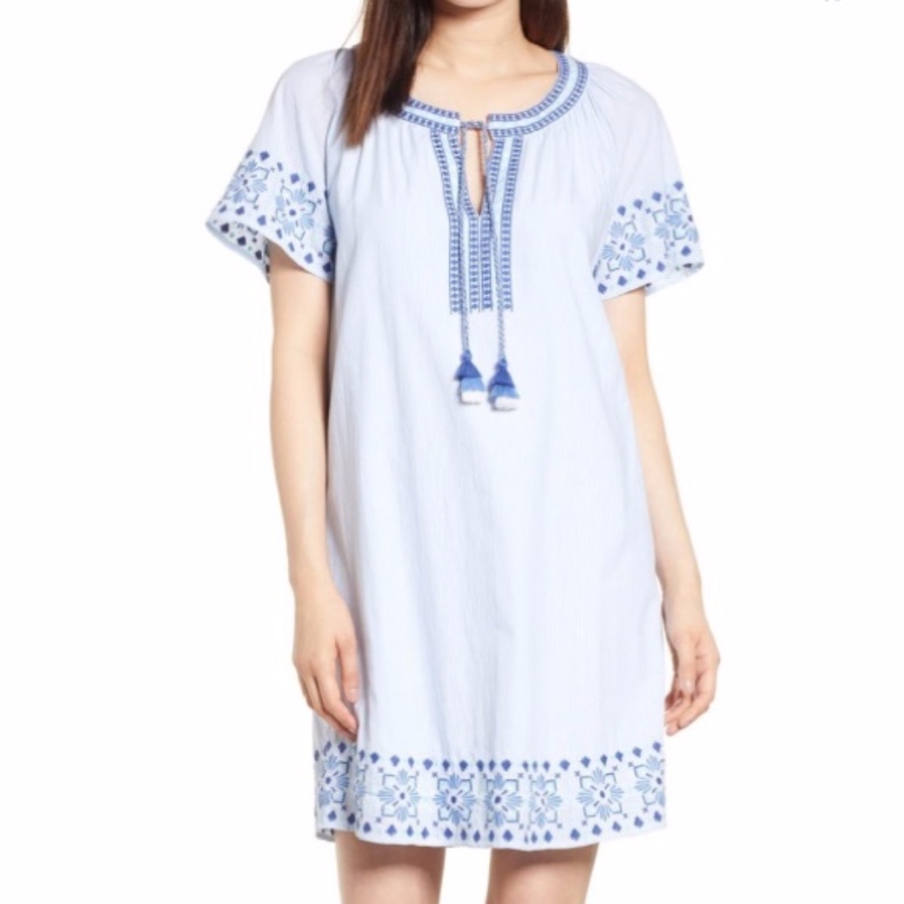 Vineyard Vines blue seersucker embroidered dress